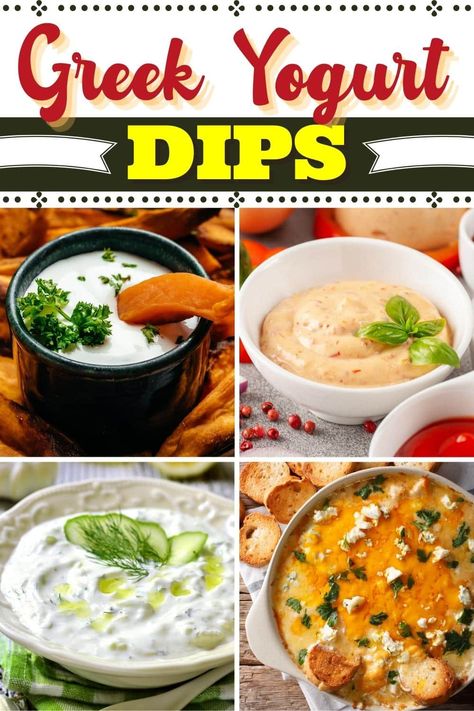 Try these Greek yogurt dips for healthy apps you can feel good about. From tzatziki to ranch to pesto, there are so many delicious dip recipes to choose from. Pesto Yogurt Dip, Dips Using Plain Greek Yogurt, Plain Greek Yogurt Dip, Savoury Greek Yogurt Recipes, Savory Greek Yogurt Dip, Whipped Feta Dip Greek Yogurt, Yogurt Dip For Veggies, Quick Dip Recipes, Greek Yogurt Veggie Dip