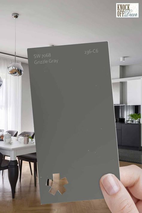 Sherwin Williams Grizzle Gray is dark, deep, and bold with a tad of cool undertones. Come see how to best use this and what colors to paint with it! Colors That Go With Grizzle Gray, Attitude Gray Sherwin Williams Cabinets, Sherwin Williams Kendall Charcoal, Grizzle Grey Sherwin Williams Paint, Grizzly Grey Sherwin Williams, Grizzle Gray Sherwin Williams Cabinets, Grizzle Gray Cabinets, Grizzly Gray Sherwin Williams, Dark Gray Paint Colors Sherwin Williams