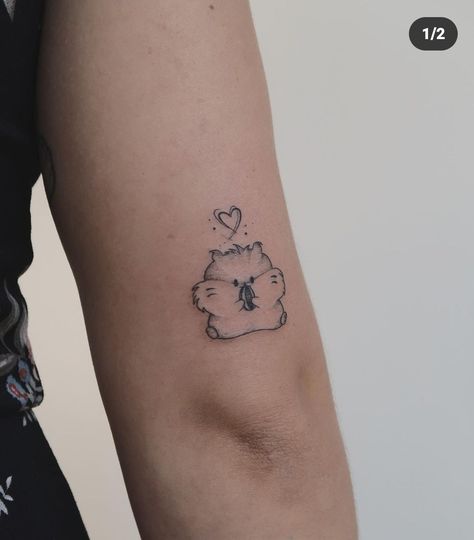 Cute hammy tattoo Hamster Outline Tattoo, Cute Hamster Tattoo, Small Hamster Tattoo, Hamster Tattoo Ideas, Hamster Tattoo Minimalist, Hamster Tattoo, Small Hamster, Geometric Animal Tattoo, Cat Tattoo Simple