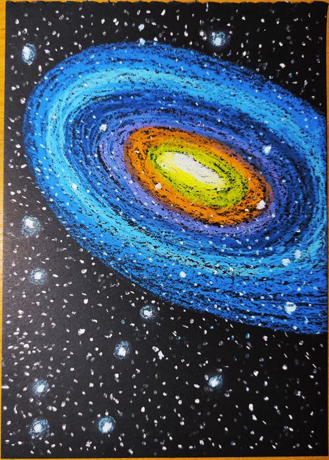 Outer Space Chalk Art, Oil Pastel On Black Paper Easy, Oil Pastel Art On Black Paper, Oil Pastel Black Paper, Black Paper Art Ideas Easy, Oil Pastel On Black Paper, Pastels On Black Paper, Construction Paper Art, Oil Pastel Drawings Easy