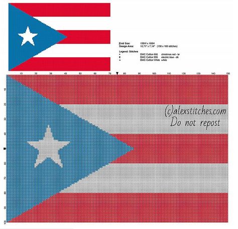 Puerto Rico Flag Free Cross Stitch Pattern, Free Cross Stitch Patterns, Puerto Rico Flag, Cross Stitch Patterns Free, Free Cross Stitch, The Flag, Color Free, Perler Beads, Garden Flags