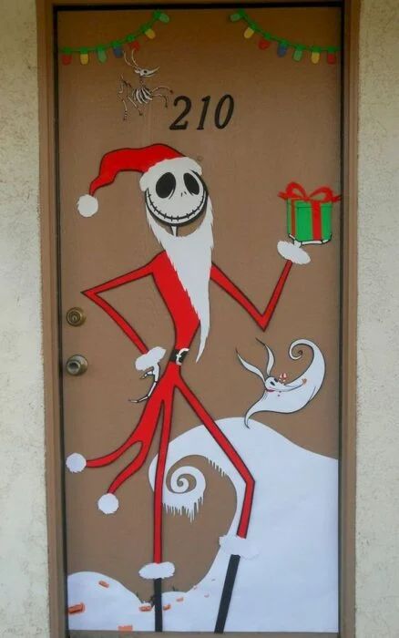 Christmas Door Decorations For Home, Nightmare Before Christmas Door, Door Decorations For Home, Christmas Dorm, Diy Christmas Door Decorations, Holiday Door Decorations, Diy Christmas Door, Christmas Door Decorating Contest, Christmas Classroom Door