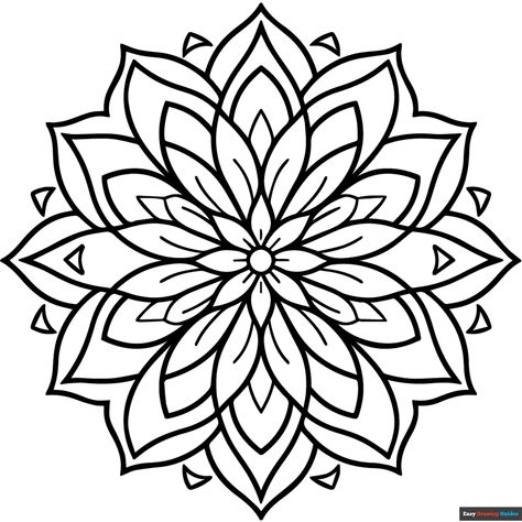 Free Lotus Mandala Coloring Page for Kids Flower Templates Printable Free, Flower Templates Printable, Easy Drawing Guides, Drawing Guides, Lotus Mandala, Kids Print, Drawing Tutorial Easy, Coloring Tutorial, Guided Drawing