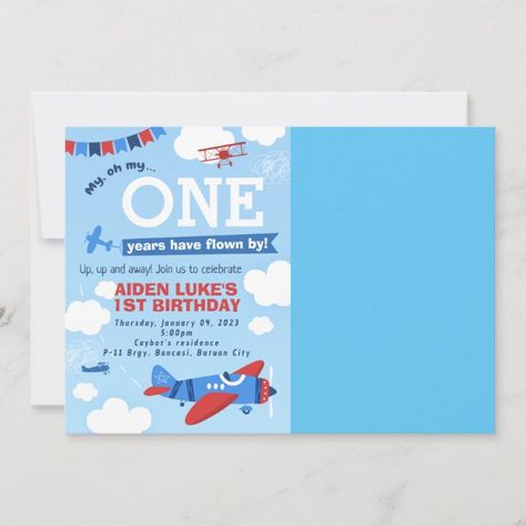 Create your own Invitation | Zazzle Airplane Birthday Theme, Planes Birthday, Airplane Theme, Airplane Birthday Party, Second Birthday Ideas, Airplane Party, Kids Birthday Themes, 1st Birthday Invitation, 1st Birthday Invitations