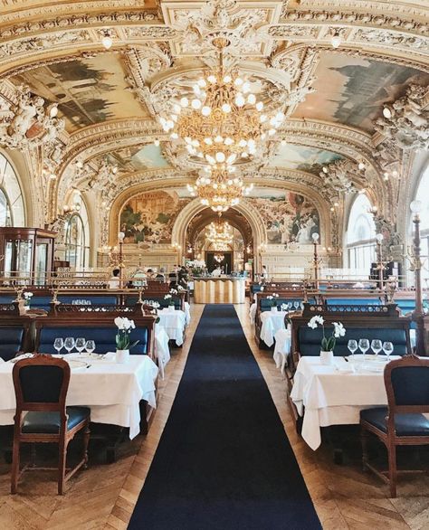 Le Train Bleu Paris, Best Restaurants In Paris, Blue Train, Restaurant Paris, Beautiful Scenes, Elegant Dining Room, Paris Restaurants, Paris Photos, Cafe Design