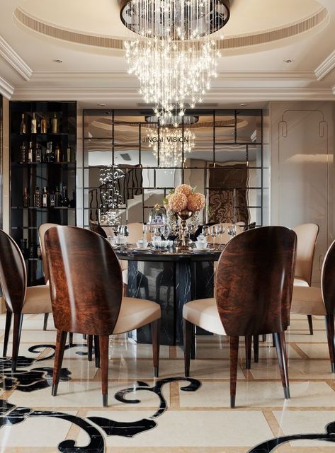 Burl walnut wood and classic detail for a contemporary interior Best Dining Room, Dining Room Design Luxury, Neutral Dining Room, Luxxu Modern Design Living, Manger Design, Casual Dining Rooms, Luxury Dining Room, Elegant Dining Room, Country Houses