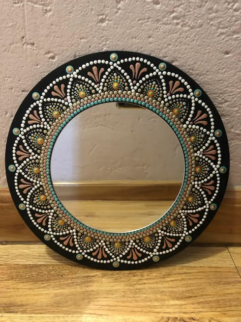 Dot Art With Mirror Work, Mirror Mandala Art, Mandala Dot Painting Canvas, Mandala Mirror, Mandela Art With Mirror, Dot Mandala With Mirror, Dot Mandala Art With Mirror Work, Mirror Dot Mandala Art, Dot Mandala Mirror Wall Decor