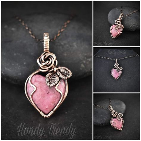 Wire Jewelry Pendant, Wire Wrapped Jewelry Tutorials Free, Wire Wrapped Stones, Wire Wrap Jewelry, Wire Wrapping Stones Tutorial, Wire Wrapped Heart Pendant Jewelry Gift, Wire Wrap Heart Stone, Heart Crystal Wire Wrap, Wire Wrapped Leaf Pendant