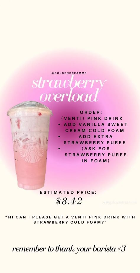 Easter Starbucks Drinks, Coquette Starbucks Order, Sanrio Starbucks Drink Orders, Strawberry Starbucks Drink, Starbucks Orders To Try, Starbucks Drinks Ideas, Starbucks Copycat Recipes Drinks, Starbucks Drink Orders, Starbucks To Try