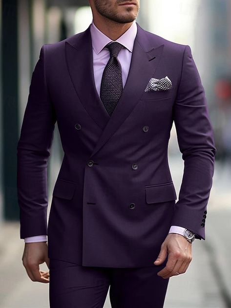 Burgundy Grape Purple Men's Wedding Suits Solid Colored 2 Piece Daily Business Tailored Fit Double Breasted Six-buttons 2024 2024 - $138.99 Burgandy Suit Men, Burgundy Suit Men, Color Uva, Confident Man, Cheap Suits, Fashion City, Purple Suits, Burgundy Suit, Suits Men