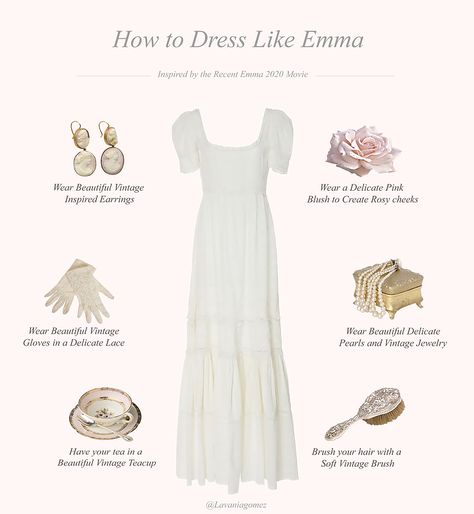 Modern Princess Aesthetic Outfit Casual, Modern Princess Outfits, Emma Movie, Emma 2020, Emma. 2020, Emma Woodhouse, Regency Era Fashion, Beautiful White Dresses, Takashi Murakami