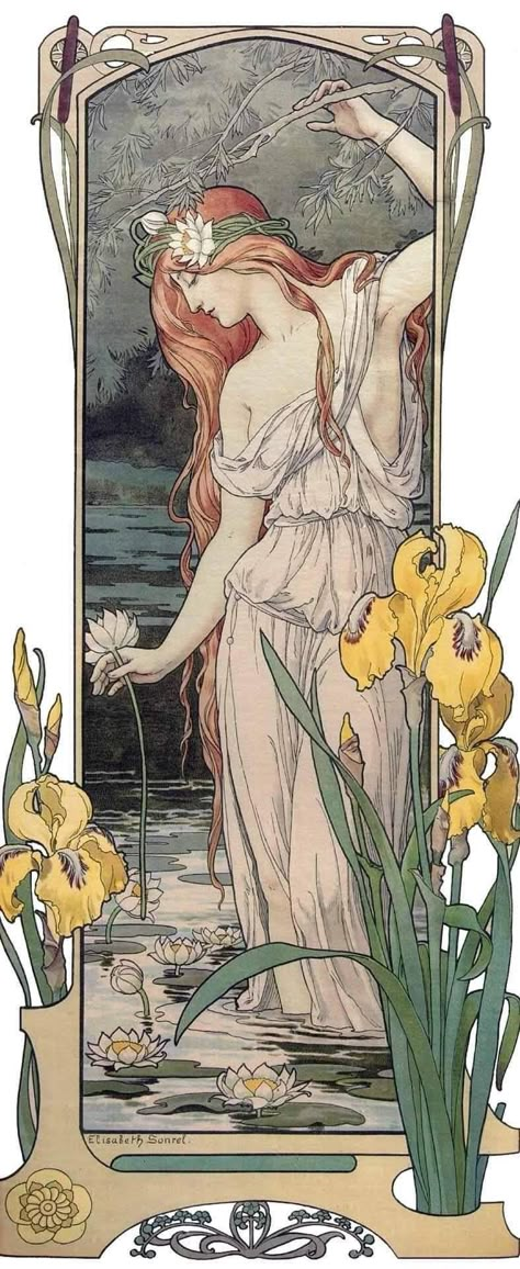 Elisabeth Sonrel, Alfonse Mucha, Art Nouveau Inspiration, Art Nouveau Posters, Alfons Maria Mucha, Art Nouveau Mucha, Motifs Art Nouveau, Illustration Art Nouveau, Alphonse Mucha Art