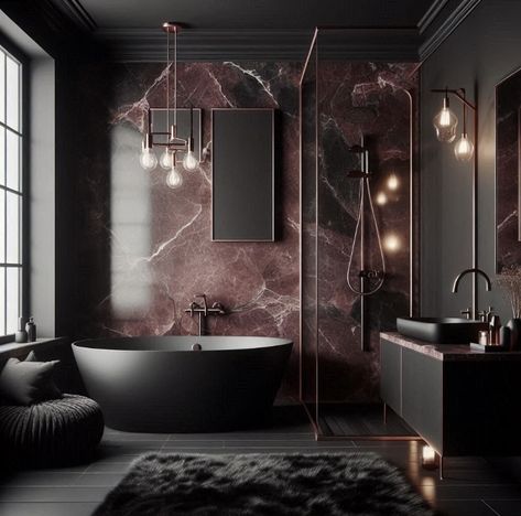 Dark Modern Bathroom, Modern Marble Bathroom, Deck Furniture Layout, Luxury Modern Bathroom, Magic Decor, Dark Bathrooms, Dark Modern, Black Bathroom Accessories, Living Wall Decor