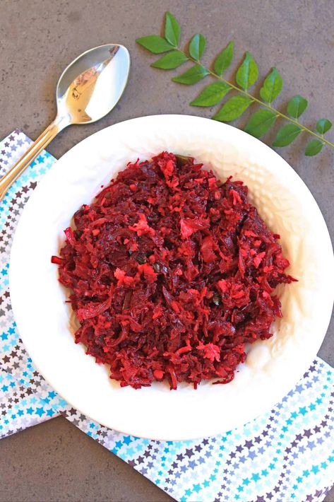 Beetroot Poriyal with Onion | Beetroot Stir Fry Beetroot Recipes, Panna Cotta Recipe, Fresh Beets, Kerala Food, Grated Coconut, Stir Fry Recipes, Lunch Menu, Just Cooking, Curry Leaves