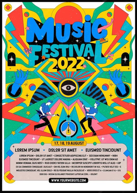 Band Festival Poster, Color Festival Poster, Pop Music Festival Poster, Simple Graphic Design Poster, Concert Festival Poster, Street Style Poster Design, Music Festival Lineup Poster, Vintage Music Festival Poster, Musical Festival Poster