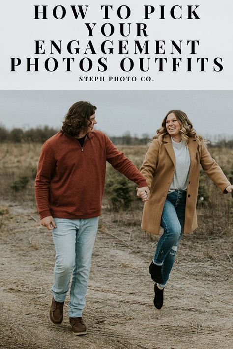 Fall Outfits For Couple Photoshoot, Save The Date Clothing Ideas, Engagement Photos Outfits February, Engagement Photos Matching Shoes, Winter Outfits For Engagement Photos, Women Engagement Outfits, Jean Engagement Outfit, Sweater Dress Engagement Outfit, Outfits For Fall Engagement Pictures