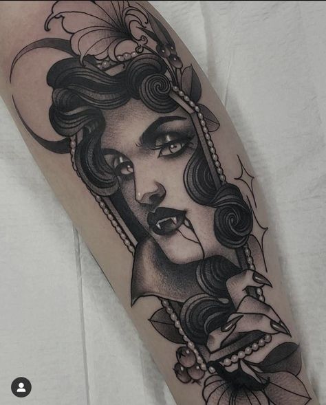 Traditional Tattoo Black And Grey, Apollo Tattoo, Trad Tattoos, Vampire Tattoo, Optical Illusion Tattoos, Illusion Tattoos, Neo Tattoo, Nouveau Tattoo, Optical Illusion Tattoo