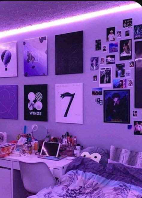 Purple Room Decor, Army Room Decor, Army Room, Aesthetic Room Ideas, Neon Room, Purple Rooms, Pinterest Room Decor, Cute Room Ideas, Aesthetic Rooms