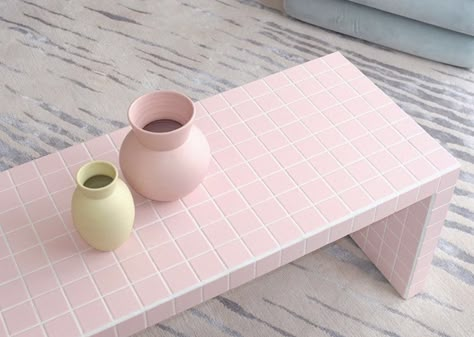 DIY DECOR Inspiration // Tiled Tables | …love Maegan Ikon Kobenhavn, Tiled Furniture, Tile Tables, Tiled Coffee Table, Tile Furniture, Tile Table, Diy Aesthetic, Pink Tiles, Pink Coffee