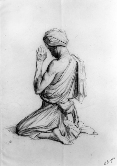 Arab Kneeling in Prayer Person Kneeling, Charles Bargue, Kneeling In Prayer, Teaching Drawing, Person Drawing, Drawing Course, Drawing Heads, Human Figure Drawing, Small Drawings