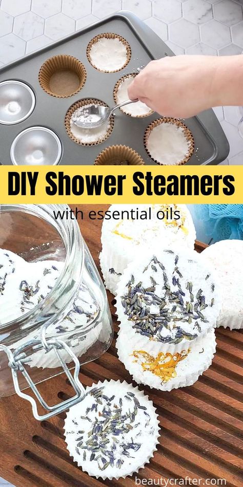 Homemade Shower Steamers, Shower Steamers Diy, Shower Melts, Bomb Recipes, Bath Bomb Recipes, Diy Aromatherapy, Essential Oils Gifts, Steamer Recipes, Diy Beauty Products