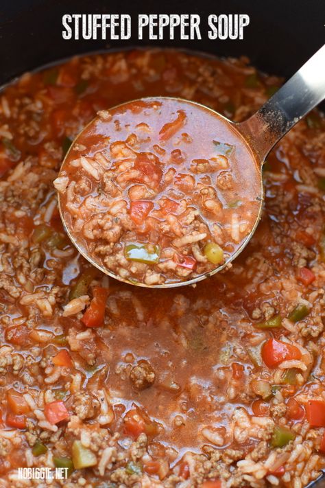 Stuffed Pepper Soup | NoBiggie The Best Stuffed Pepper Soup, Stuffed Bell Pepper Soup Recipe Crock Pot, Stuffed Pepper Soup With Tomato Soup, Unstuffed Green Pepper Soup, Stuffed Pepper Soup Cozy Cook, Stuffed Peppers With Rice, Canning Whole Tomatoes, Leftovers Soup, Bell Pepper Recipes