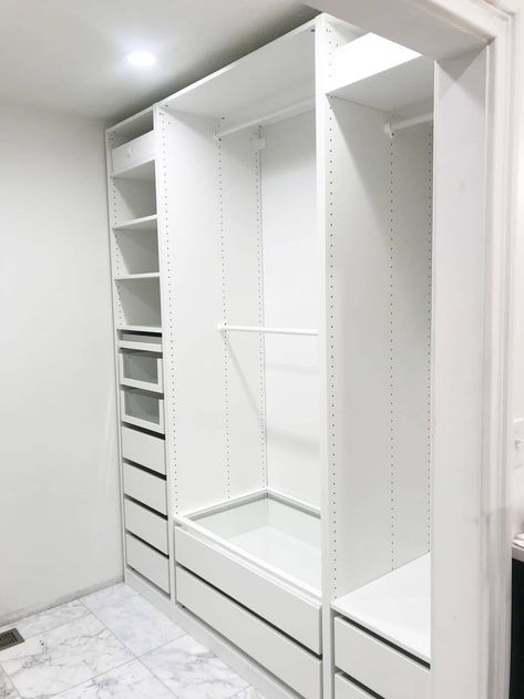 The IKEA Closet Guide: Hacks, Shopping, Installing, and More Ikea Storage Solutions, Walk In Closet Ikea, Ikea Shoe Storage, Ikea Bedroom Storage, Ikea Algot, How To Organize Your Closet, Ikea Closet, Ikea Pax Wardrobe, Wardrobe Organisation