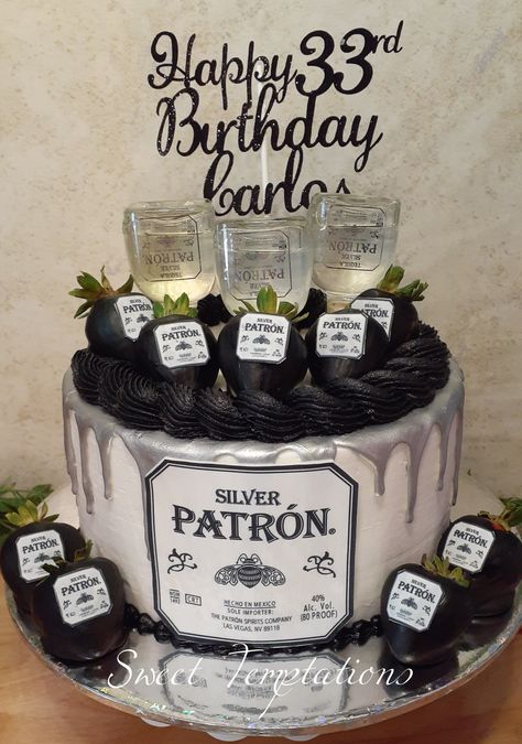 Male 30th Birthday Cake, 30th Birthday Cake For Men, Male Birthday Party Ideas, Patron Cake, Male Birthday Cake, Dirty Thirty Cake, Alcohol Cakes, Liquor Cakes, 21st Birthday Cake For Guys