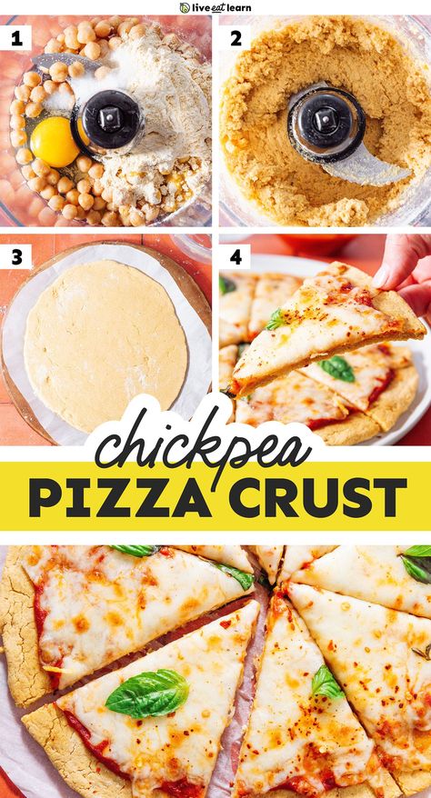 Made with just 5 simple ingredients, this chickpea pizza crust recipe is easier and faster to make than traditional pizza dough. The dough comes together with just a food processor. Oh, and it's totally gluten-free! Chickpea Pizza Crust, Easy Healthy Pizza, Cauliflower Pizza Dough, Chickpea Pizza, Healthy Pizza Crust, Vegetarian Pizza Recipe, Plant Based Pizza, Crispy Pizza Crust, Pizza Shapes