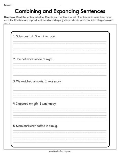 Conjunctions - Have Fun Teaching Simple Sentences Worksheet, Paragraph Worksheets, Expanding Sentences, Complex Sentences Worksheets, Combining Sentences, Sentences Worksheet, Conjunctions Worksheet, Sentence Builder, Nouns Worksheet