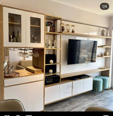 Small Built In Bar, Tv In Living Room Ideas, Centro Tv, Built In Tv Wall Unit, Wall Entertainment Center, Interior Design Sketchbook, Bar For Home, House Architecture Styles, Tv Built In