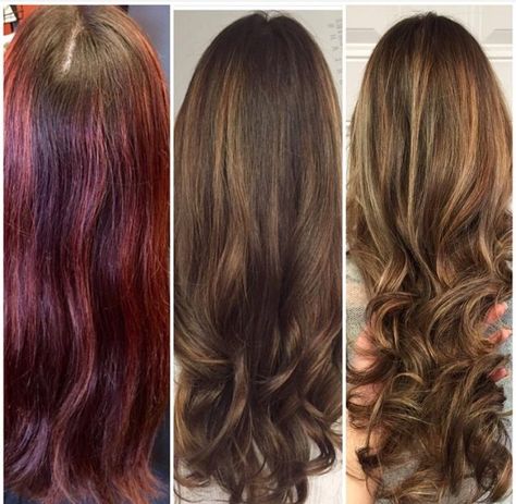 TRANSFORMATION: Faded Red To The Perfect Sombre | Modern Salon Red To Brunette, Burgundy Red Hair, Dark Burgundy Hair, Balayage Hair Ash, Color Correction Hair, Midlength Haircuts, Hair Color Burgundy, Dyed Red Hair, Brunette Balayage Hair