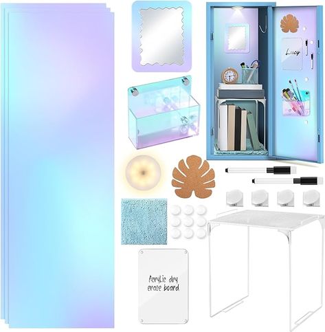 Amazon.com: MotiMind 25 Pack Iridescent Locker Accessories, First Day of School Essentials with Locker Shelf, Locker Wallpaper, Mirror, LED Wireless Light, Pen Holder, Acrylic Magnetic Dry Erase Board, Locker Rug : Office Products Aesthetic Locker Decor, Locker Rug, Cute Locker Ideas, Locker Rugs, Wallpaper Mirror, Locker Shelf, Locker Wallpaper, Locker Ideas, Locker Shelves