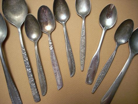 Value Village spoon cache Utensil Jewelry, Make Spoon Rings, Flatware Crafts, Silver Spoon Jewelry, Cutlery Art, Fork Jewelry, Silverware Crafts, Flatware Jewelry, Silverware Art