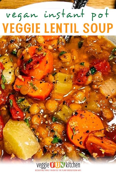 Veganuary Recipes, Vegan Lentil Soup Recipes, Veggie Lentil Soup, Vegetable Lentil Soup, Lentils Instant Pot, Best Lentil Soup Recipe, Lentil Vegetable Soup, Instant Pot Vegan, Vegan Instant Pot Recipes