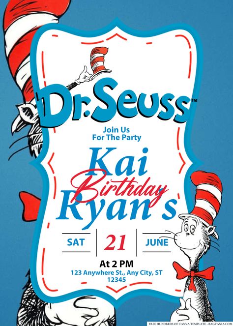 Get (Easily Edit PDF Invitation) Dr Seuss Birthday Invitation #free #freeinvitation2019 #birthday #disney #invitations #invitationtemplates Thing One And Thing Two Birthday Invitations, Doctor Suess Birthday, Dr. Seuss, Dr Seuss Birthday, Disney Invitations, Birthday Disney, Free Birthday, Cozy Reading Nook, Cozy Reading