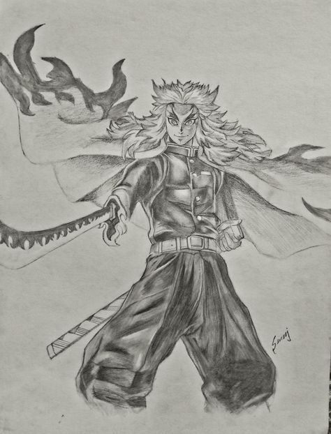 Kyojuro Rengoku demon slayer pencil sketch Demon Slayer Sketch Pencil, Rengoku Sketch, Rengoku Drawing, Sketch Pfp, Rengoku Demon, Naruto Sketch Drawing, Rengoku Kyojuro, Anime Tutorial, Naruto Sketch