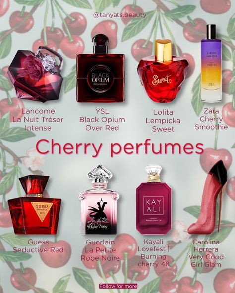 Cherry Scented Perfume, Cherry Perfume Fragrance, Black Cherry Perfume, Cherry Vanilla Perfume, Zara Cherry Smoothie, Femme Fatale Perfume, Cherry Parfum, Red Perfumes, How To Smell Sweet