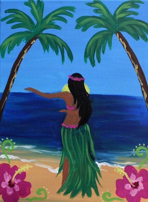 Painting Ideas On Canvas Princess, Hawaii Painting Ideas, Hawaiian Painting Ideas, Hawaiian Painting, Tropical Beach Painting, Hawaii Painting, Rocks Painting, Parrot Painting, Beach Art Painting