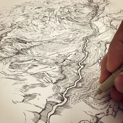 Love the drawing style, the river, the canyon,  Zion  /// Zion canyon. Virgin River. #stayDrawn @meridian_line Map Sketch, Map Drawing, Fantasy Map Making, Virgin River, Map Making, Zion Canyon, Fantasy World Map, Hand Drawn Map, Fantasy Maps