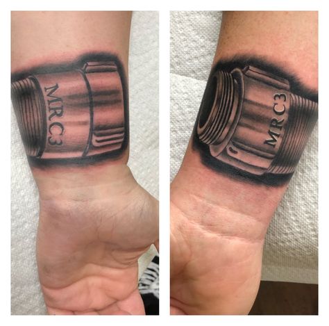 Male and female fire hose coupling #jessepereztattoo #blackcobratattoos Fire Hose Tattoo, Firefighter Wife Tattoo, Fire Wife Tattoo, Fire Department Tattoos, Female Firefighter Tattoo, Firefighter Couple, Firefighters Wife, Michigan Tattoos, Firefighter Tattoo