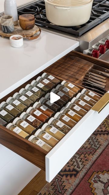 NEAT Method ® on Instagram: "If you’ve been looking for an easy DIY project.. you’ve just found it! Our instructional video on How To Create a Custom Spice Drawer just dropped on YouTube. Follow the simplified steps below or head to the link in our bio to watch the full video:   1. Measure your drawer 2. Purchase a spice drawer insert that is the same size (or larger than your drawer) 3. Cut insert to drawer size  4. Fill with your favorite NEAT Method Spice Jars and Spice Label Sets   …and you’re all set! Tap to shop our collection and then congratulate yourself on a job well done. ✨" In Drawer Spice Rack, Spices In Drawer, Spice Drawer Ideas, Spice Drawer Insert, Spice Drawer Organization, Spice Rack Drawer, Drawer Spice Rack, Small Room Organization, Spice Organization Drawer