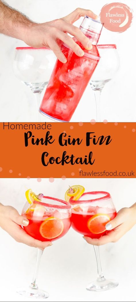 This easy to make pink gin fizz cocktail recipe is a great homemade sweet tipple. Make with pink gin or London dry gin, the grenadine adds pink colour still! Mixed with ice, grenadine and lemon, serve in a large gin glass with ice. Top up to taste with your choice of fizz, soda water or you prefer it sweet, lemonade. We also show you how to sugar rim your cocktail glass, served with slices of lemon. Simple New Years Eve cocktail recipe perfect all year round for Summer and Christmas drinks to Pink Gin Fizz Cocktail, New Year Cocktail, Grenadine Cocktail, Pink Gin Cocktails, New Years Eve Cocktail, Gin Party, Simple Cocktail Recipes, Gin Fizz Cocktail, Cocktail Pink