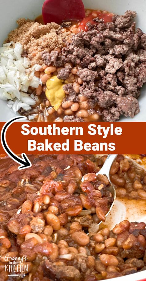 Southern Style Baked Beans, Baked Beans With Hamburger, Southern Baked Beans, Southern Bbq, Best Baked Beans, Baked Beans With Bacon, Bbq Baked Beans, Baked Beans Recipe, Breakfast Kitchen