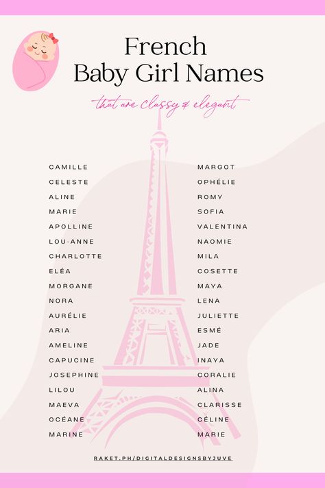 Looking for the classy and elegant french girl names for your little ones? I'm glad you're here! Transport yourself to the romantic streets of Paris with our curated collection of French girl baby names! From timeless classics to chic modern choices, each name carries a touch of elegance and charm. Whether you're drawn to the sophistication of "Amélie" or the grace of "Élise," our digital product is your passport to finding the perfect name for your little mademoiselle. French Girl Names Aesthetic, Elise Name, Girl Names French, French Girl Names, Lets Make A Baby, French Names, Elegant Names, French Baby Names, French Baby