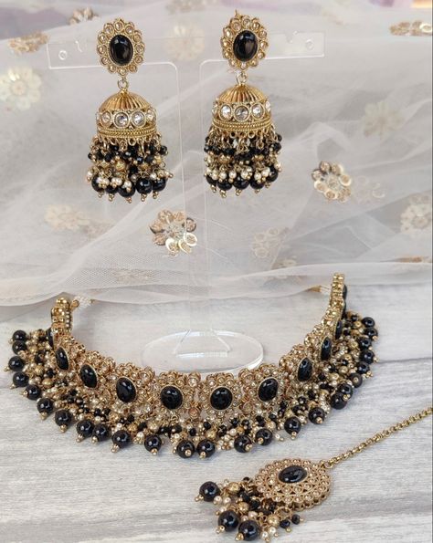 Black Indian Jewelry Set, Desi Jewelry Set, Black Indian Jewelry, Desi Earrings, Qawali Night, Modern Indian Jewelry, Desi Jewellery, Desi Jewelry, Pakistani Jewellery