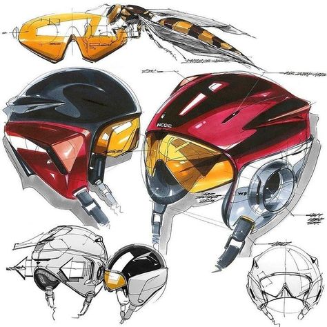 Skeren Sketch, Helmet Design Sketch, Helmet Sketch, Color Art Lessons, Helmet Drawing, Architecture Sketches, Industrial Design Sketch, Face Sketch, Sketch A Day