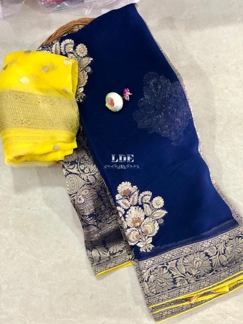 Pure Banarasi Georgette Sarees, Banaras Georgette Saree Blouse Designs, Shiffon Sarees Party Wear, Marwadi Saree, Banaras Georgette Saree, Chiffon Saree Party Wear, Sea Outfit, Pure Chiffon Sarees, Banaras Sarees