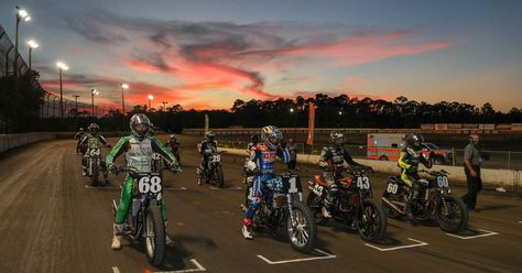 Flat Track Motorcycle Racing Returns 2020 | Motorcyclist  ||  American Flat Track, armed with pandemic protocols and a masked army, finally starts its season at Volusia Speedway in Barberville, Florida. https://www.motorcyclistonline.com/story/news/flat-track-motorcycle-racing-returns-2020/ Speedway Motorcycles, Flat Track Motorcycle, Track Motorcycle, Speedway Racing, Racing Motorcycles, Polaris Rzr, Motorcycle Racing, Racing Bikes, Race Track