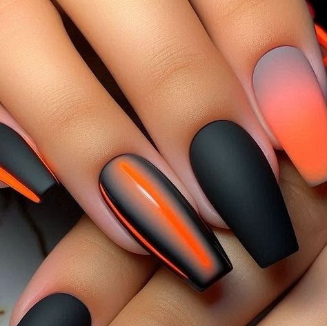 Orange Black Ombre Nails, Black And Orange Nails, Black Ombre Nails, Nail Polish Brands, Nails Colors, Black Ombre, Summer Nails Colors, Orange Nails, Black And Orange